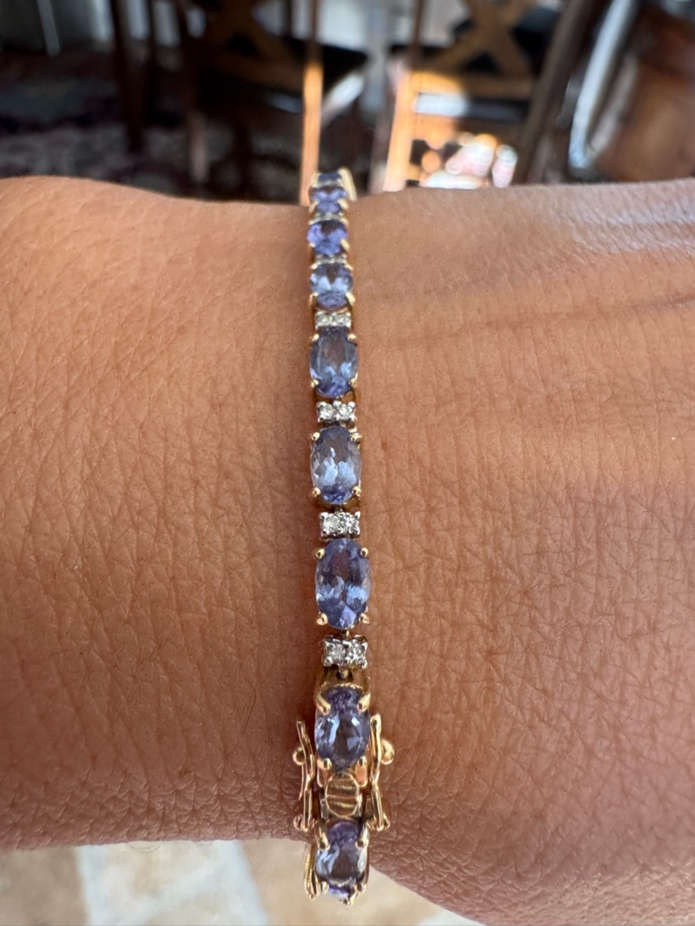 Gorgeous 7CTW Natural Tanzanite Diamond Tennis Bracelet 14K Yellow Gold 7.8g 7” - Picture 7 of 16